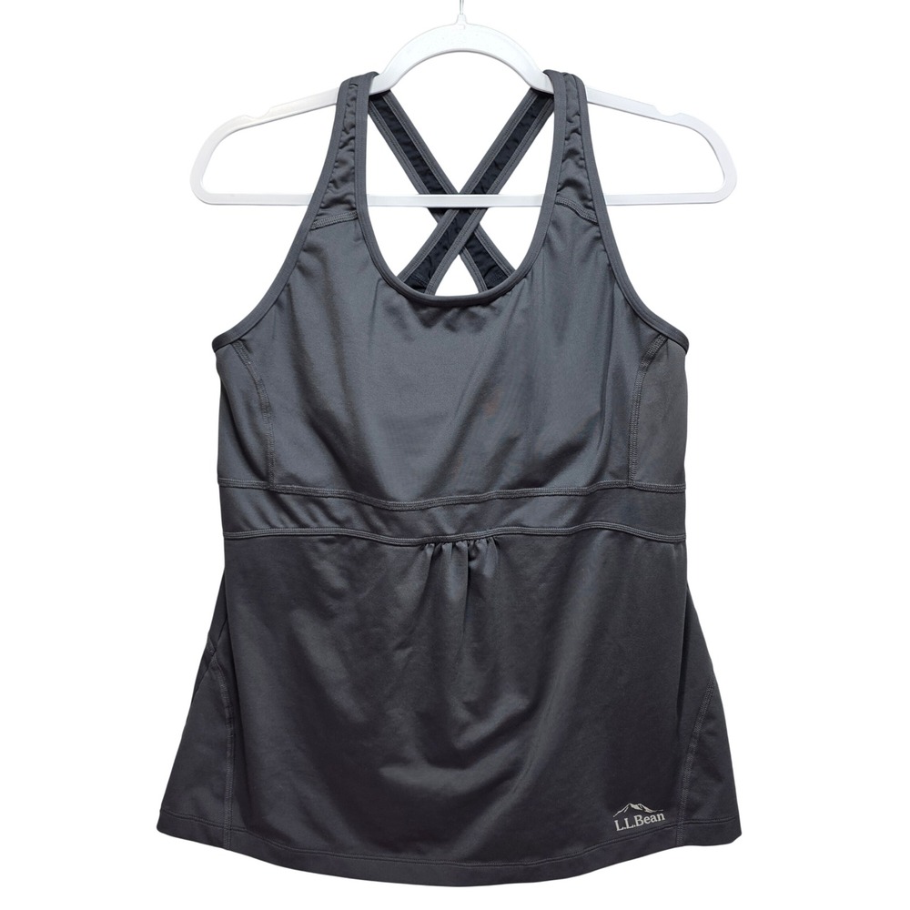LL Bean Womens Charcoal Gray Racerback Active Tank Top Built In Bra Sz L Workout